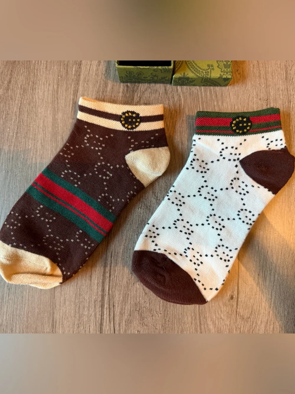 Gold Brooch and GG Designed Socks